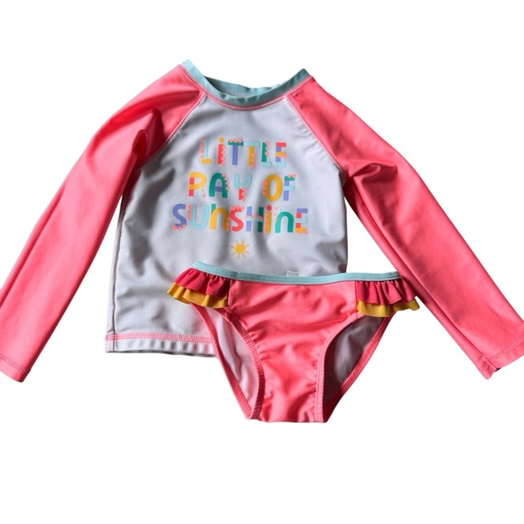 Toddler Girl Rash Guard Swimsuit Set – “Little Ray of Sunshine”  – Size 4T - Picture 8 of 10